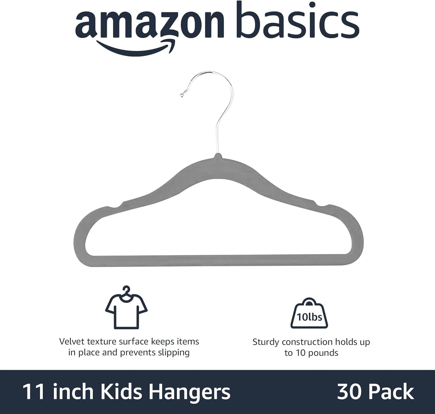 Non-Slip Velvet Clothes Hangers for Kids, Gray - Set of 30