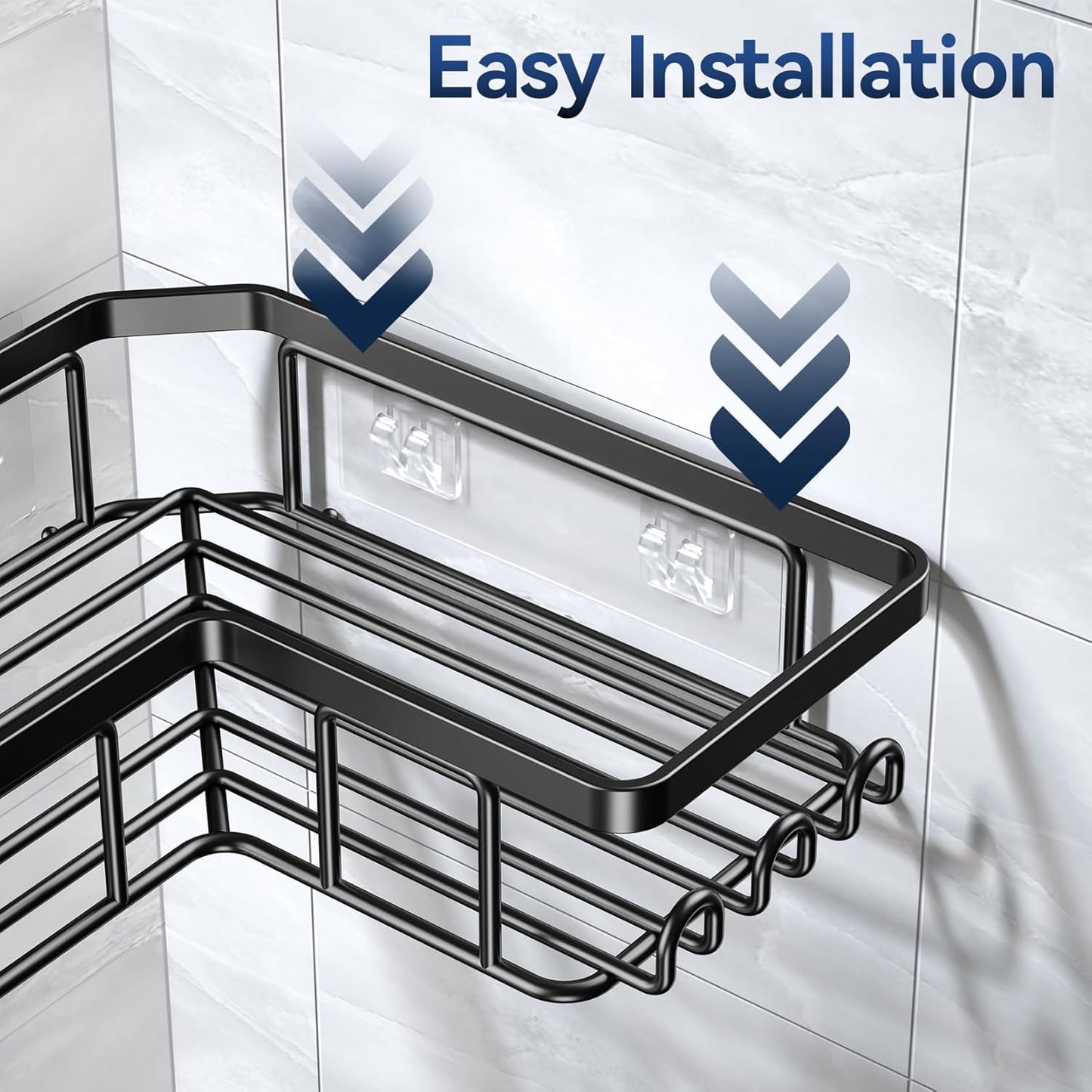 Corner Shower Caddy, 3-Pack Adhesive Shower Caddy with Soap Holder and 12 Hooks, Rustproof Stainless Steel Bathroom Shower Organizer, No Drilling Wall Mounted Shower Rack, for Bathroom, Black